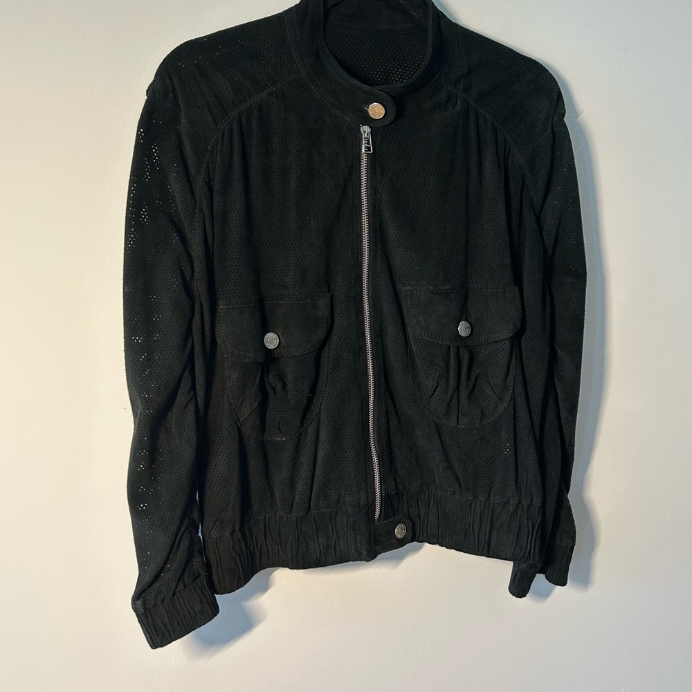 100% Calf suede leather | Women’s black bomber  jacket (Size38)